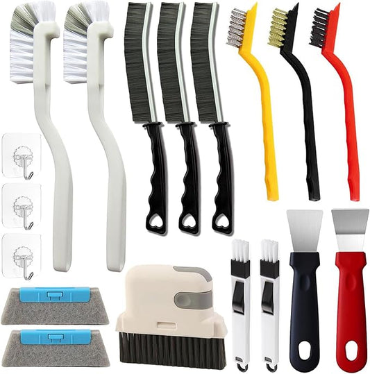 18Pcs Crevice Cleaning Brush Set, Hard Bristle Scrub Brushes Tools for Deep Cleaning Gap,Window Groove Cleaning Brush for Sliding Door, Sill, Tile Lines, Shutter, Corner, Sink, Teapot, Bottle (18 Pcs)