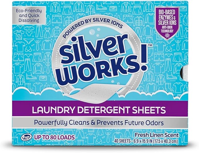 Premium Dissolvable Laundry Detergent Sheets, Silver Ion Odor Elimination Technology, Powerfully Clean & Prevent Odors, Dissolves Fully, 40 Sheets, Fresh Linen