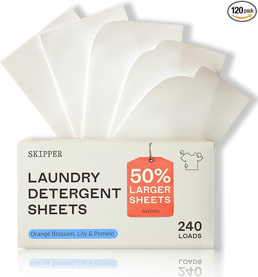 Skipper 50% LARGER Laundry Detergent Sheets Refill Pack (120 sheets / 240 loads) - Orange Blossom