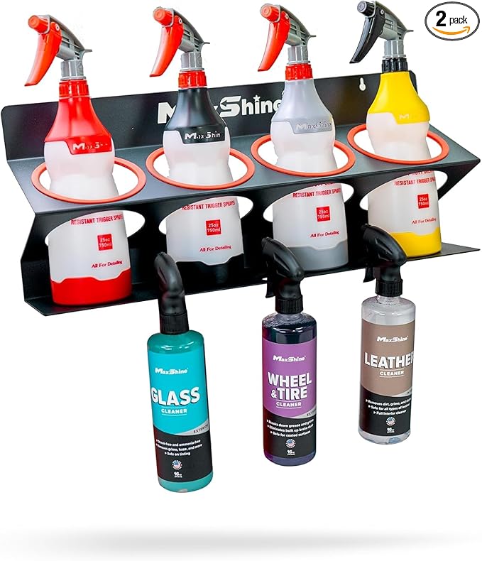 Maxshine Universal 2 Pack Spray Bottle Holder (16oz/34oz) - Holds 7 IK Trigger Sprayers with 3 Small Holes, Sturdy & Lightweight Wall-Mounted Organizer for Detailing Accessories, Easy to Install