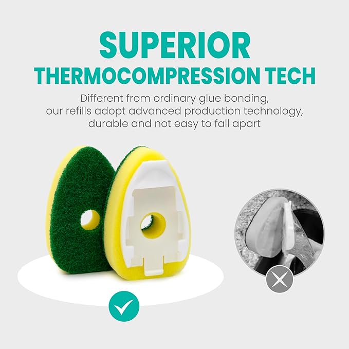 HELIME Dishwand Handle with 5 Heavy Duty Sponge Refills,Dish Wand Refill with Hole,Non-Scratch Dishwashing Brush with Soap Control Dispenser, Leak-Proof Kitchen Scrubber for Pans,Dishes,Scrub Clean