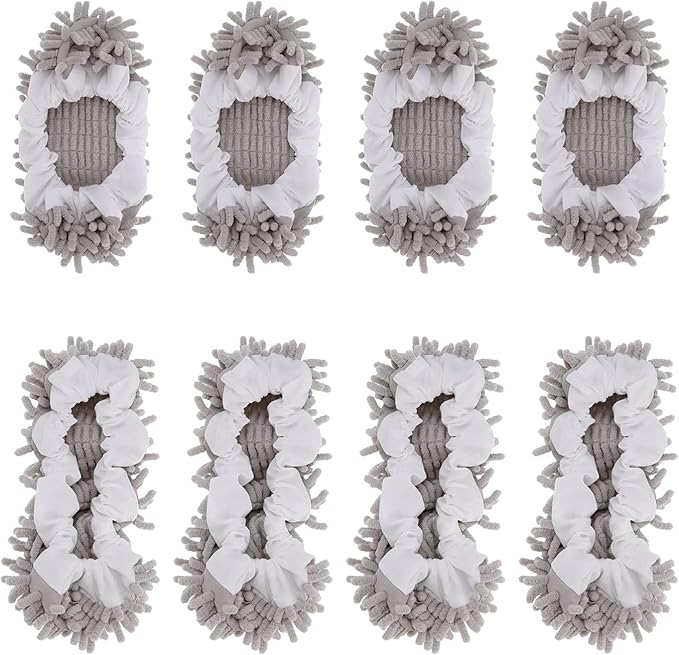 8 Pcs Mop Slippers Socks Floor Cleaning,Microfiber Shoe Covers dust Washable Reusable for Woman Man House Kitchen (Grey)