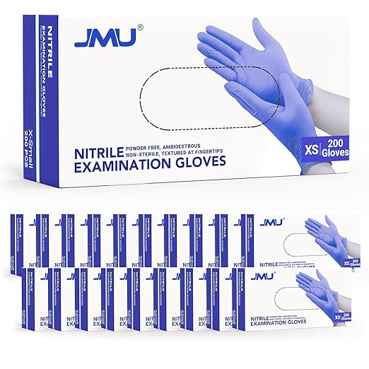 JMU Nitrile Gloves Bulk XS 4000 Count, 3.5 Mil Disposable Gloves Latex-Free, Violet Blue