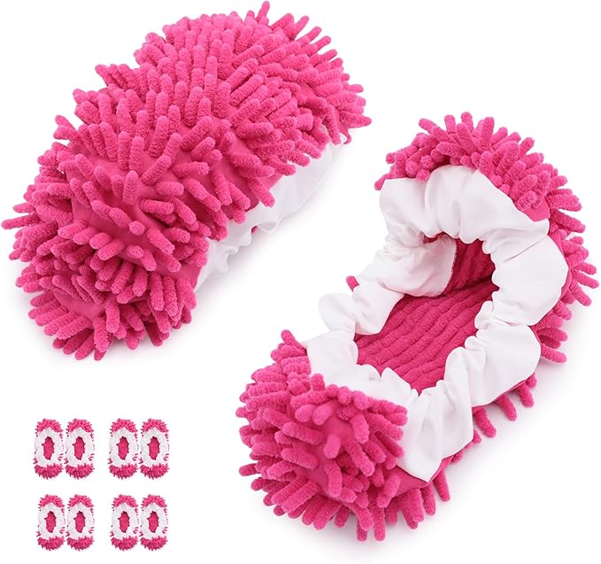 8 Pcs Mop Slippers Socks Floor Cleaning,Microfiber Shoe Covers dust Washable Reusable for Woman Man House Kitchen (Rose)