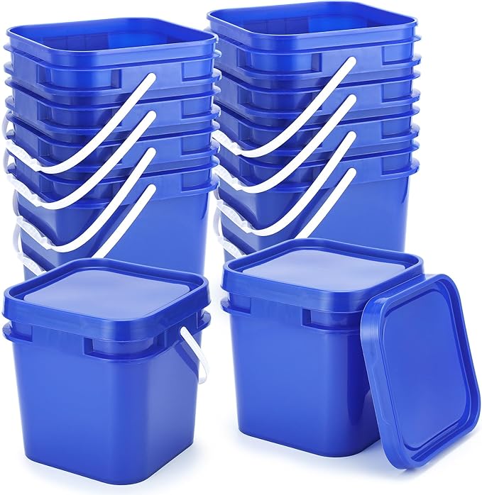 Suzile 10pcs 2.2 Gallon Square Bucket with Lid Food Grade Plastic Bucket 10L Utility Industrial Pail with Handle Container for Food Oil Tub Water Fishing Paint House Cleaning Car Washing (Blue)