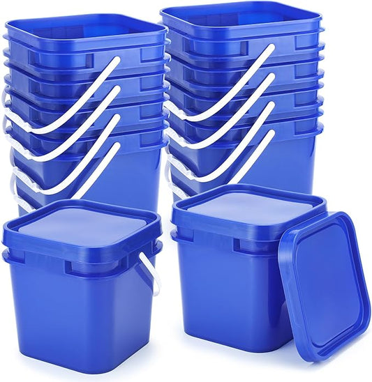 Suzile 10pcs 2.2 Gallon Square Bucket with Lid Food Grade Plastic Bucket 10L Utility Industrial Pail with Handle Container for Food Oil Tub Water Fishing Paint House Cleaning Car Washing (Blue)