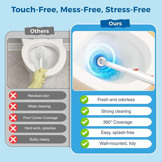 Electric Toilet Brush and Holder Set, 2025 New 4-in-1 Disposable Scrub Kit, 18 Refill Heads, 3-Speed Powerful Spinning, Rechargeable & Wall Mounted Toilet Cleaner Wand