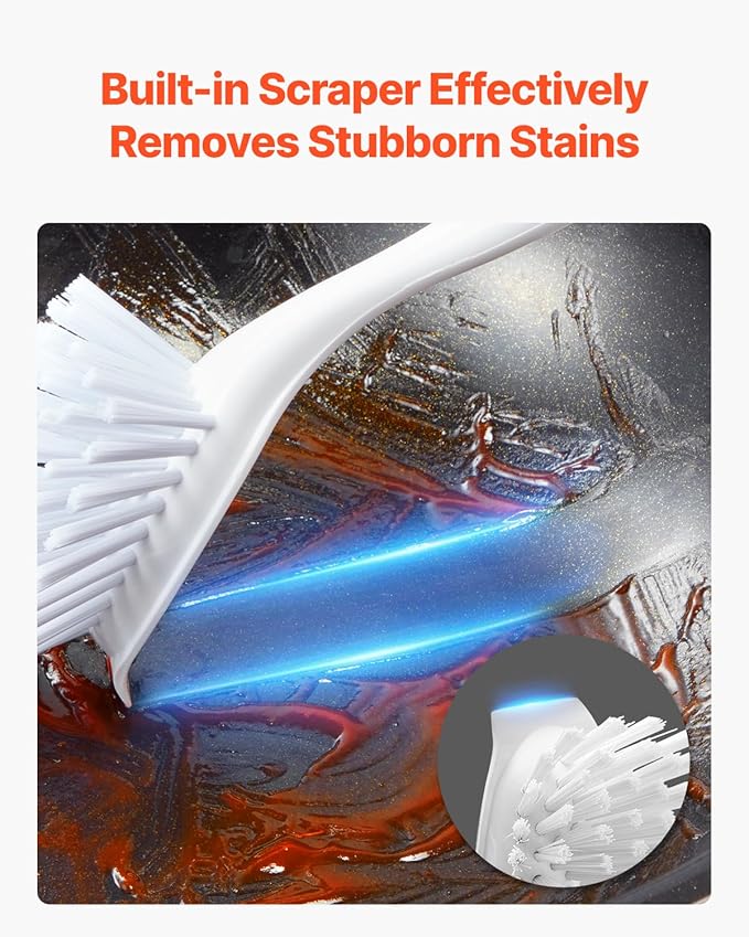 VEVOR Dish Brush, 4 Pack Kitchen Scrub Brushes with PP Handle, Dish Cleaning Brushes with Curved Bristles, Ideal for Pots, Pans, Sink and Stove, 2 Gray + 2 Orange