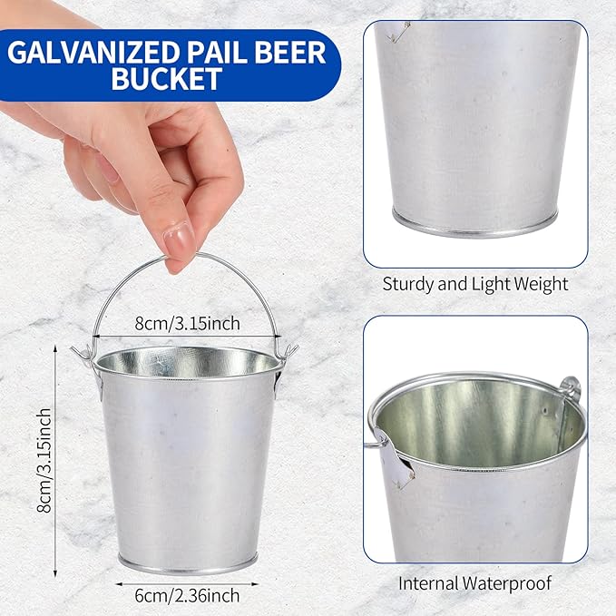 Mini Metal Buckets with Handles Galvanized Buckets 3.15 Inch Mini Container Pails for Metal Tin Plant Holder Pail for Wedding Decoration Party Favor(Silver,28 Pcs)