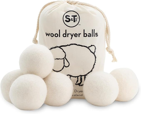 S&T INC. XL New Zealand Wool Dryer Balls, Fabric Softener for Laundry, Natural White, 2.9 in, 6 Pack