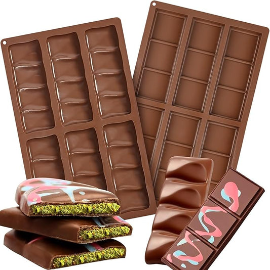 Chocolate Molds, 2 Pack Deep Silicone Chocolate Bar Molds, Non-Stick Chocolate Molds for Dubai Pistachio Stuffed Knafeh Bars, Energy Protein, Wax Melts, Homemade Candy Snacks, 2 Style