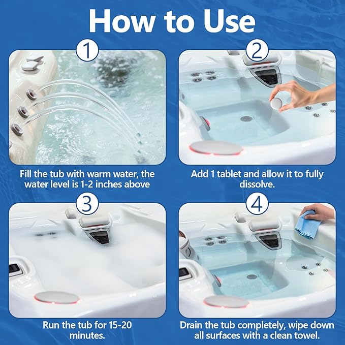 Jetted Tub Cleaner Bathtub Tabs - 24 Pack Jet Tub Cleaning Tablets,Jet Tub Cleaner for Bathtub Compatible with Spa Bath & Whirlpool,Septic Safe Bath Jet Scale and Residue Remover-2 Year Supply