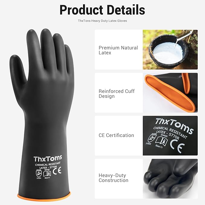 ThxToms Chemical Resistant Gloves,Heavy Duty Long Rubber Gloves,Puncture Resistant, Resist Acid,Oil,Alkali, Waterproof for Industrial Cleaning, Medical, Gardening,18", 1 Pair