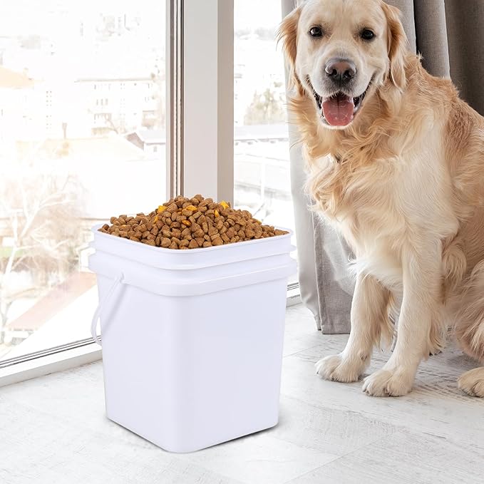 Vababa 5 Gallon Square Bucket White Bucket with Lid, 4 Pcs Plastic Bucket Food Storage Bucket with Handle and Lid