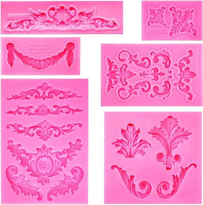 Rainmae Baroque Style Curlicues Scroll Lace Fondant Silicone Mold for Filigree Mold 3D Sculpted Flower Cake Border Decoration, Cupcake Topper, Jewelry, Polymer Clay, Crafting Projects
