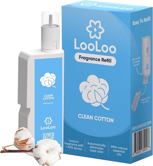 Loo Loo Touch Free Toilet Freshener Refills, Natural Essential Oils – Toilet Smell Eliminator, Bathroom Deodorizer, Air Freshener Spray for Bathroom, Clean Cotton Fragrance, 2.0 Fl Oz