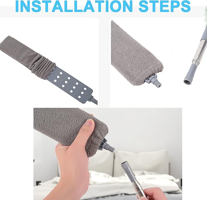 Upgraded Under Appliance Cleaning Gadgets, Microfiber Gap Duster, Skinny Flat Duster with Extendable Pole 26-55 Inches, Suitable for Underneath Cleaning of Furniture, Fridges, Couch, Stove, Bed