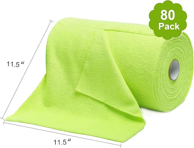 LIVOS Microfiber Cleaning Cloth Roll - 80 Pack, Reusable Paper Towels Green Tear Away, Microfiber Towels for Car, Super Absorbent Lint Free Cleaning Rags for House, Kitchen, Window-11.5"x11.5"