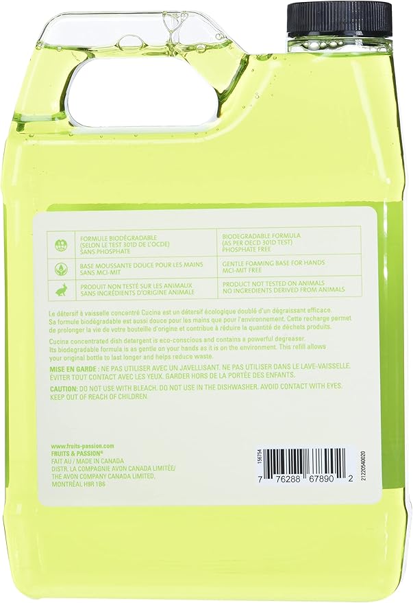 Fruits & Passion Cucina Concentrated Dish Soap Refill, Lime Zest & Cypress Tree, Gentle Liquid Dishwashing Detergent with Olive Oil, Vegan & Eco-Friendly Formula, 1 Liter (33.8 fl oz)