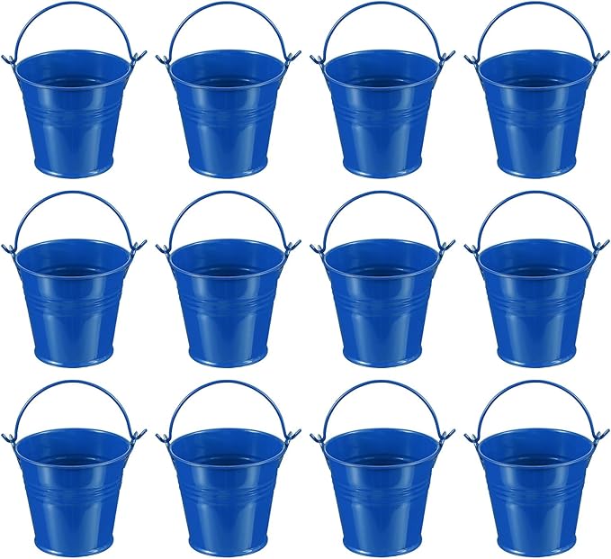 PATIKIL 2.7"x2.3" Small Metal Buckets with Handle, 12 Pcs Mini Galvanized Bucket Colorful Easter Buckets for Crafts Party Favors Decoration, Deep Blue