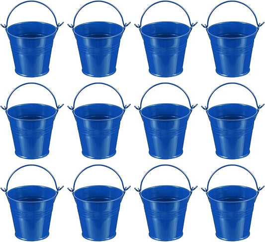 PATIKIL 2.7"x2.3" Small Metal Buckets with Handle, 12 Pcs Mini Galvanized Bucket Colorful Easter Buckets for Crafts Party Favors Decoration, Deep Blue