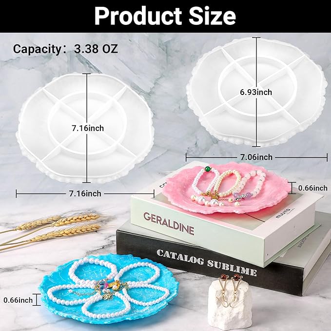 Gartful 2 Pieces Tray Resin Molds, Silicone Jewelry Dish Molds, Storage Container Epoxy Resin Casting Molds for Jewelry Ring Holders, Soap Dish, Candle Holder