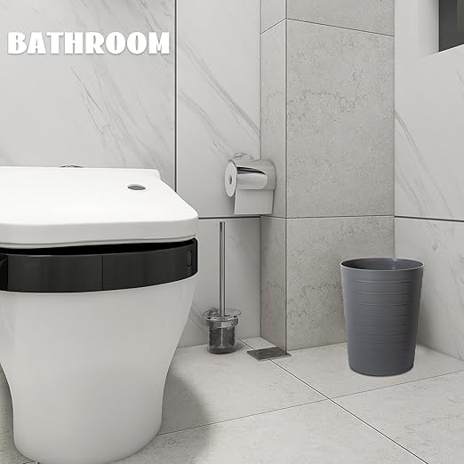 UUJOLY Small Bathroom Trash Can Wastebasket, Plastic Garbage Bin Container Basket for Bathrooms, Laundry Room, Kitchens, Offices, Kids Rooms, Dorms, Dark Grey, 1.8 Gallon
