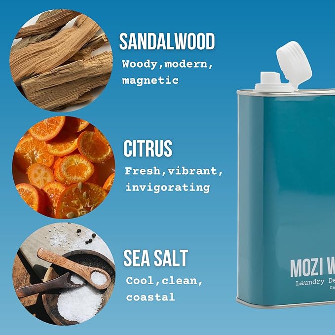 Mozi Wash Laundry Detergent Liquid, Central Coast- Sandalwood & Lavender, 50+ Loads, Concentrated, Non toxic, Plant Based Enzyme Cleaners, Long Lasting Luxury Clean, Cologne Soap for Men, 32 oz