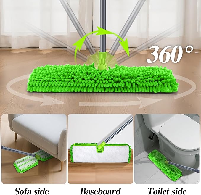 MASTERTOP Microfiber Mops for Floor Cleaning, Double-Sided Dust Mop with 4 Reusable & Washable Mop Pads, Wet Dry Flat Mop with Extension Stainless Steel Handle for Hardwood, Vinyl, Laminate