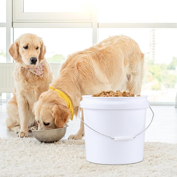 4 Pack 4 Gallon Pet Food Storage Container, All Purpose Round Pail with Handle and Airtight Lid to Lock in Freshness, White Bucket with Lids