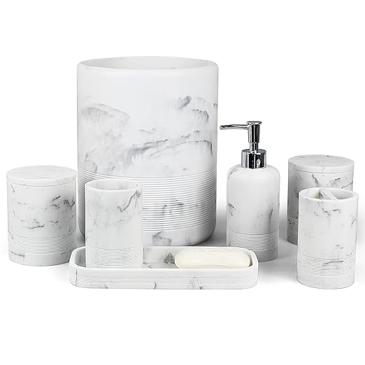 Modern Resin Trash Can Bin, Wastebasket for Bathroom, Kitchen, Office, Home, Marble White