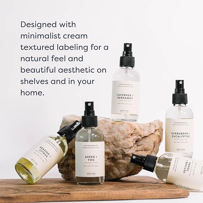 Calyan Wax Co. Non Toxic Room Spray, Aspen + Fog Air Freshener, Non Aerosol Natural Room Mist, Aromatherapy Spray with Essential Oils, 4fl oz