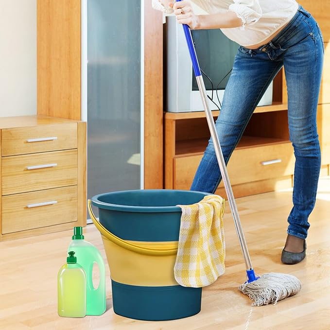 Collapsible Bucket 4.5 Gallon/17L Large Plastic Household Cleaning Mop Buckets Foldable Water Bucket for Car Wash Fishing Camping Beach (Blue-Large)