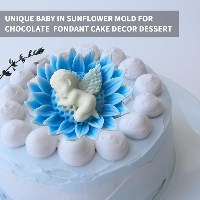 3D Flower Silicone Candle Soap Molds, Angle Baby Sunflower Shape Fondant Chocolate Cake Decoration Mold, Epoxy Resin Casting Wax Concrete Polymer Clay Mold for Craft Baby Shower Wedding Decor