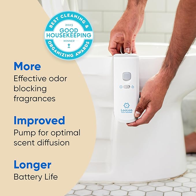 LooLoo 3.0 Touch Free Toilet Freshener Automatic Air Freshener Spray for Bathroom Starter Kit with Light and Toilet Deodorizer, Bathroom Spray Odor Eliminator - Lavender