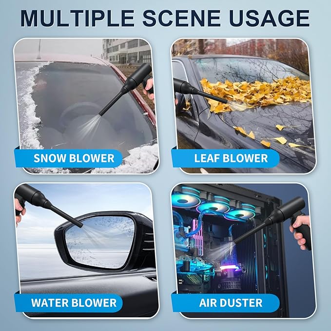 Compressed Air Duster, 3-Gear to 67000RPM Portable USB Rechargeable Brushless Motor Low Noise Electric Air Duster for Keyboard Cleaning, Car Interior Cleaning, Furniture Cleaning, Black
