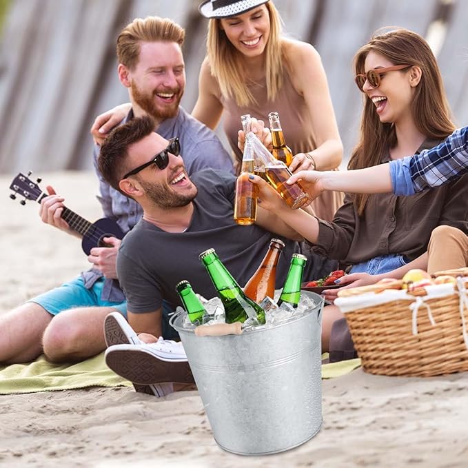 OBTANIM 4 Pack 8 Quart Galvanized Metal Buckets Champagne Drink Cooler Storage Ice Pails with Handle for Plants, Succulents, Party Favors Organizing Home Parties Bar Cooling Supplies