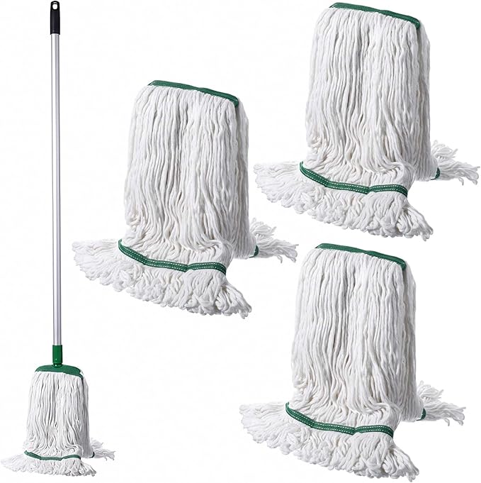 20oz mop Head Replacement, 3 Pack Heavy Duty Industrial Cotton Looped End String Cleaning Mop Head Refills,Used for Home,Garage,Office and Kitchen,White Replacement