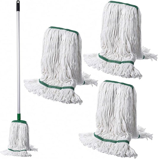 20oz mop Head Replacement, 3 Pack Heavy Duty Industrial Cotton Looped End String Cleaning Mop Head Refills,Used for Home,Garage,Office and Kitchen,White Replacement