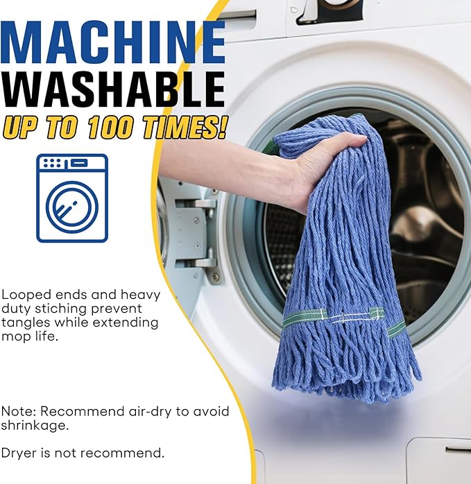 Matthew Cleaning Commercial Mop Head Replacement, 5 Inch Wide Headband, Looped End Cotton Blend String Wet Mops for Floor Cleaning, 28 oz Extra Large, 1-Pack Blue