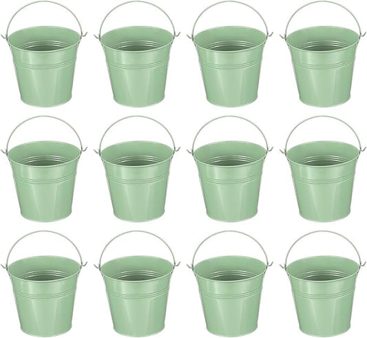 PATIKIL 5.1"x4.7" Small Metal Buckets with Handle, 12 Pcs Mini Galvanized Bucket Colorful Easter Buckets for Crafts Party Favors Decoration, Light Green