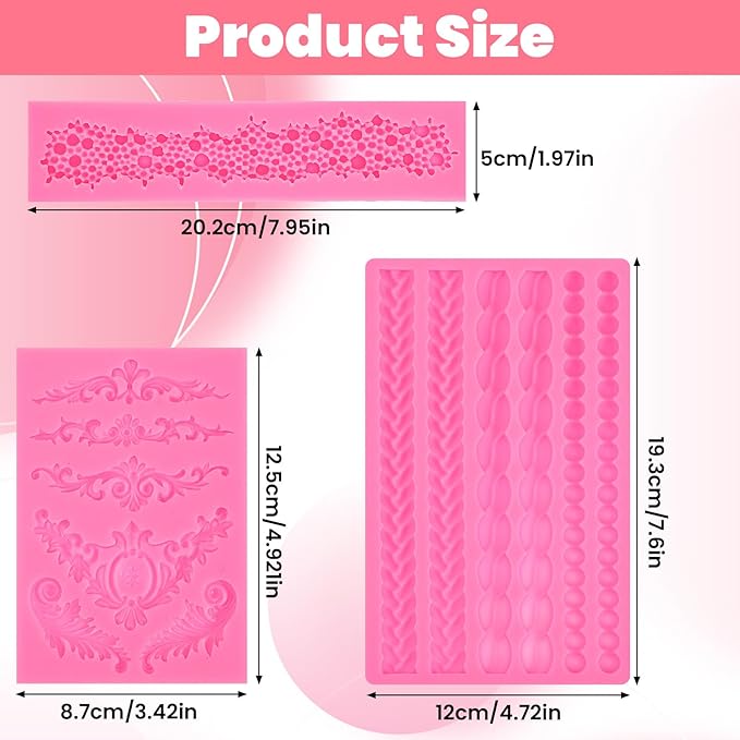 6Pcs Baroque Embossed Cake Decorating Mold, Silicone Fondant Molds Cake Border Fondant Molds for Chocolate Candy Mousse Butter Biscuit Marzipan Sugar Craft Cakes