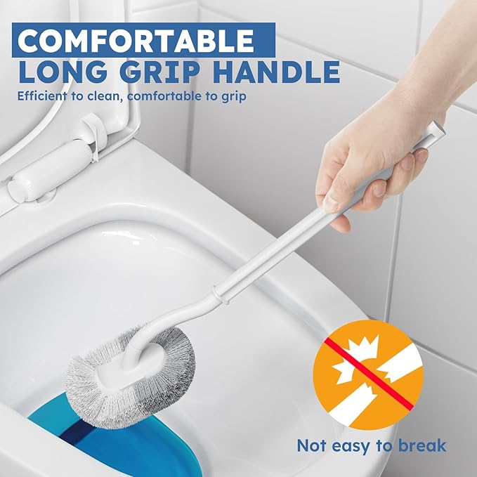 Toilet Brush, 2 Pack Toilet Brush and Holder Set with Durable Curved BristlesToilet Scrubber, Toilet Bowl Brush with Extra Long Handle,Toilet Cleaner with Caddy for Bathroom Deep Cleaning