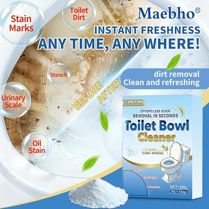 Toilet Cleaner - Toilet Bowl Cleaner Powder, Self Activating Powder for Toilets Bowls Cleaning, Powerful Foaming,Deep Cleaning,Eliminates Odors (6 Bags Each 30g)