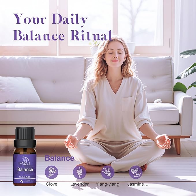 ASAKUKI Essential Oils, Essential Oil Blends Set for Diffusers, Humidifiers, Candle Making, Aromatherapy-Breathe, Uplift, Sensual, Rest, Unwind, Balance, 6 * 10ml