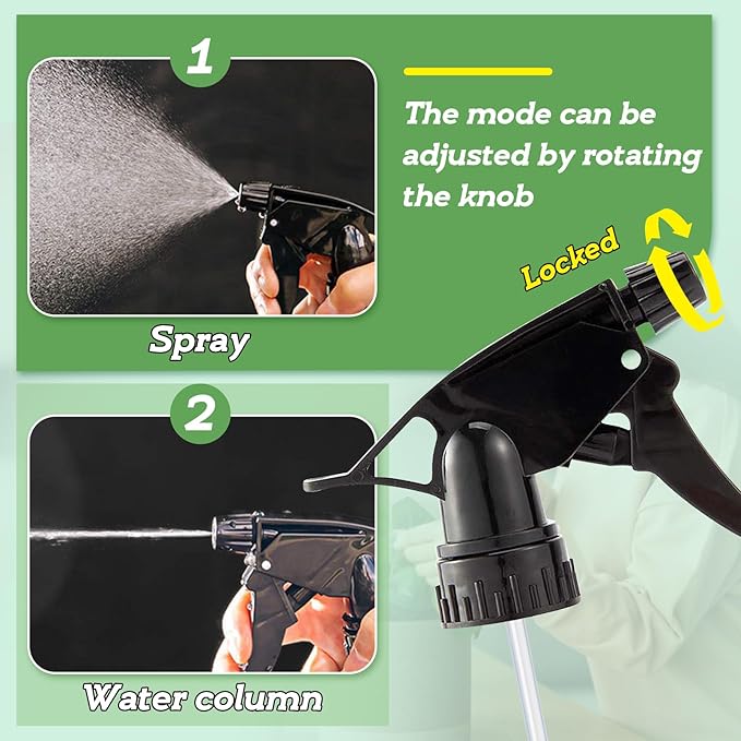 6pcs Spray Bottle Replacement Nozzle- Reusable Heavy Duty Mist Spray & Stream Sprayer Replacement Tops Fit Standard 28/400 Neck 32oz, 16oz, 8oz Bottles for Home Office Cleaning Household Gifts, Black