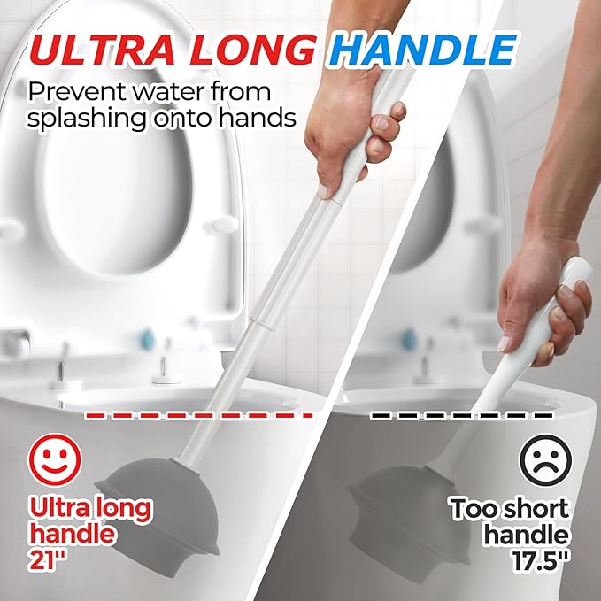 2Pack 2 in 1 Toilet Plunger and Brush Set,Extended Handle Plunger,Toilet Bowl Brush Plunger Set,Bathroom Cleaning Tools,Cleaning Brush,Toilet Brush Plunger Combo,Cream Grey（21inch）