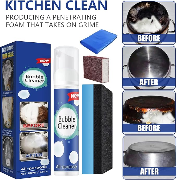 (100ML*3PCS) Bubble Cleaner Foam,Foaming Heavy Oil Stain Cleaner,All-Purpose Rinse-free Cleaner Spray,Kitchen Deep Cleaning Spray,Powerful Stain,Stubborn Grease & Grime Remover Bubble Spray