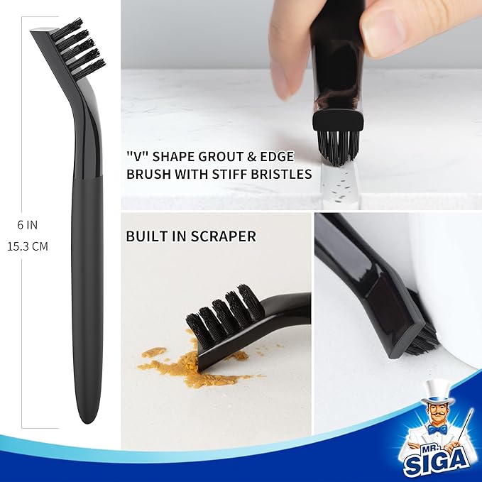 MR.SIGA Grout Cleaner Brush Set, Detail Cleaning Brush Set for Tiles, Sinks, Drains, Grout Brush for Edge, Crevice Cleaning