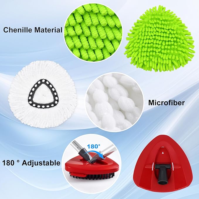 4PCS Mop Heads Replacements for OCedar, 1PCS Scrub Brush and 1PCS Spin Mop Base Compatible with Ocedar EasyWring 1 Tank System, Dry and Wet for Cleaning All Hard-surfaced Floors